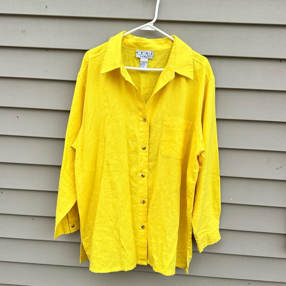 bright yellow linen top women’s large Real Comfort